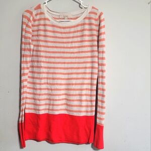 Loft Womens Top Size Small Red White Peach Striped Shirt Stretchy Summer Sweater